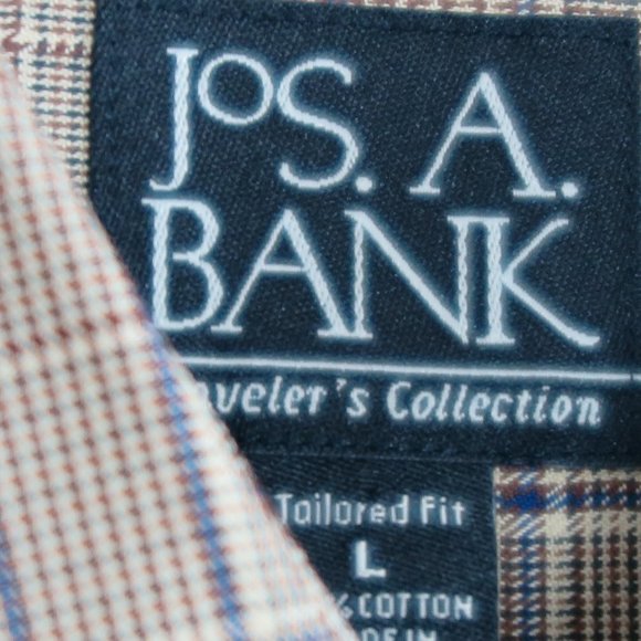 NWOT Jos. A. Bank Traveler's Collection Brown Plaid No-Wrinkle Shirt Size L - Picture 3 of 5